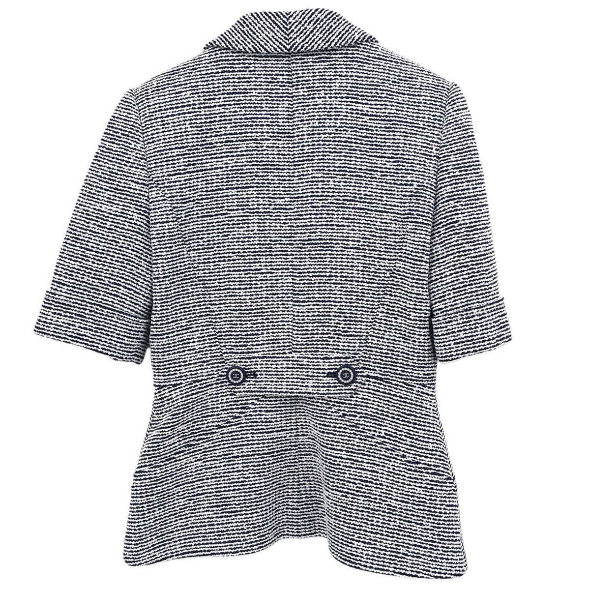 Chanel 2019 Zip Up Short Sleeve Tweed Border Jacket Navy #36