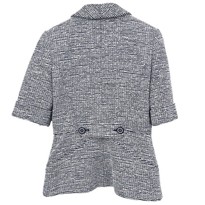 Chanel 2019 Zip Up Short Sleeve Tweed Border Jacket Navy #36