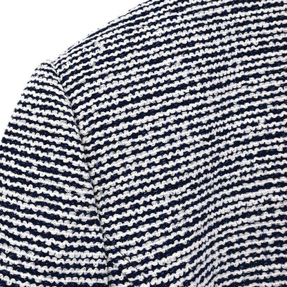 Chanel 2019 Zip Up Short Sleeve Tweed Border Jacket Navy #36