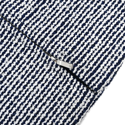Chanel 2019 Zip Up Short Sleeve Tweed Border Jacket Navy #36