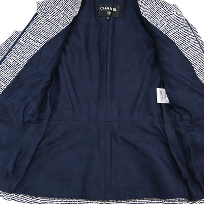 Chanel 2019 Zip Up Short Sleeve Tweed Border Jacket Navy #36