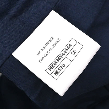 Chanel 2019 Zip Up Short Sleeve Tweed Border Jacket Navy #36