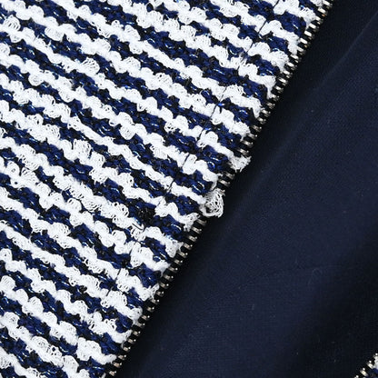 Chanel 2019 Zip Up Short Sleeve Tweed Border Jacket Navy #36