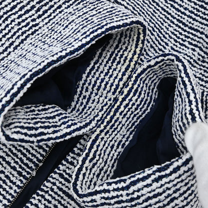 Chanel 2019 Zip Up Short Sleeve Tweed Border Jacket Navy #36