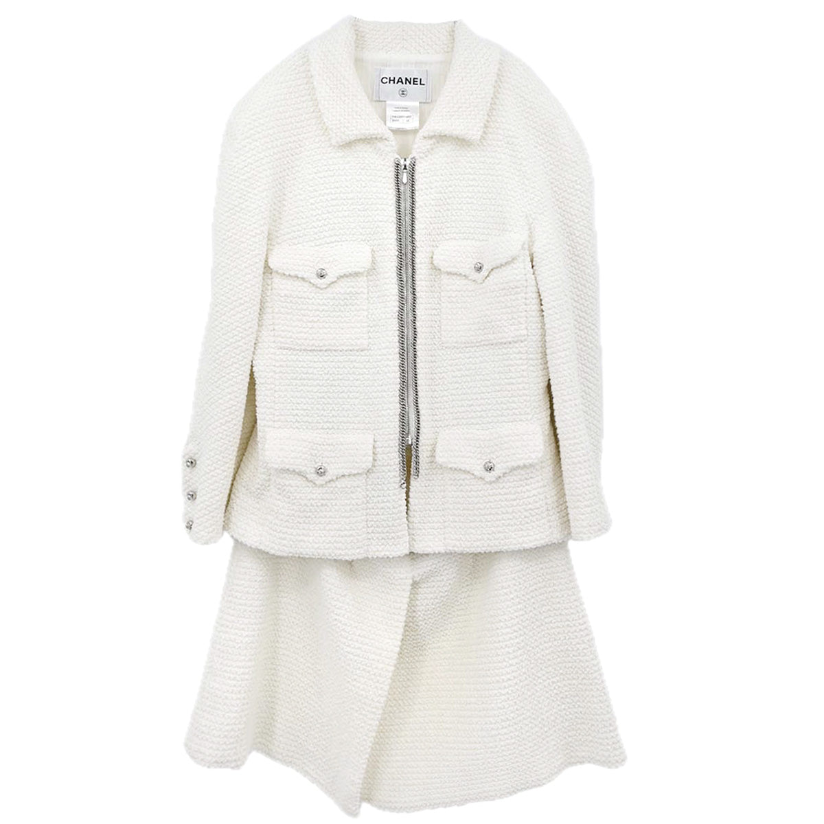 Chanel 2011 Setup Suit Jacket Skirt White Tweed #42