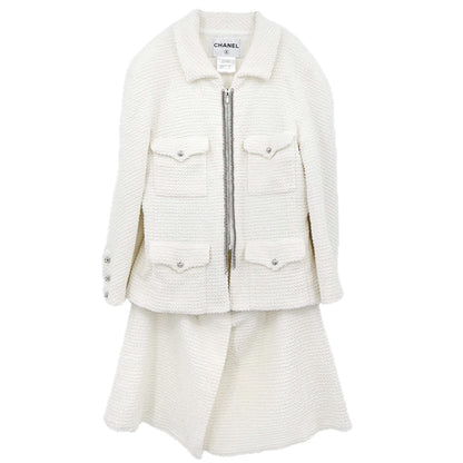 Chanel 2011 Setup Suit Jacket Skirt White Tweed #42