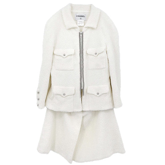 Chanel 2011 Setup Suit Jacket Skirt White Tweed #42