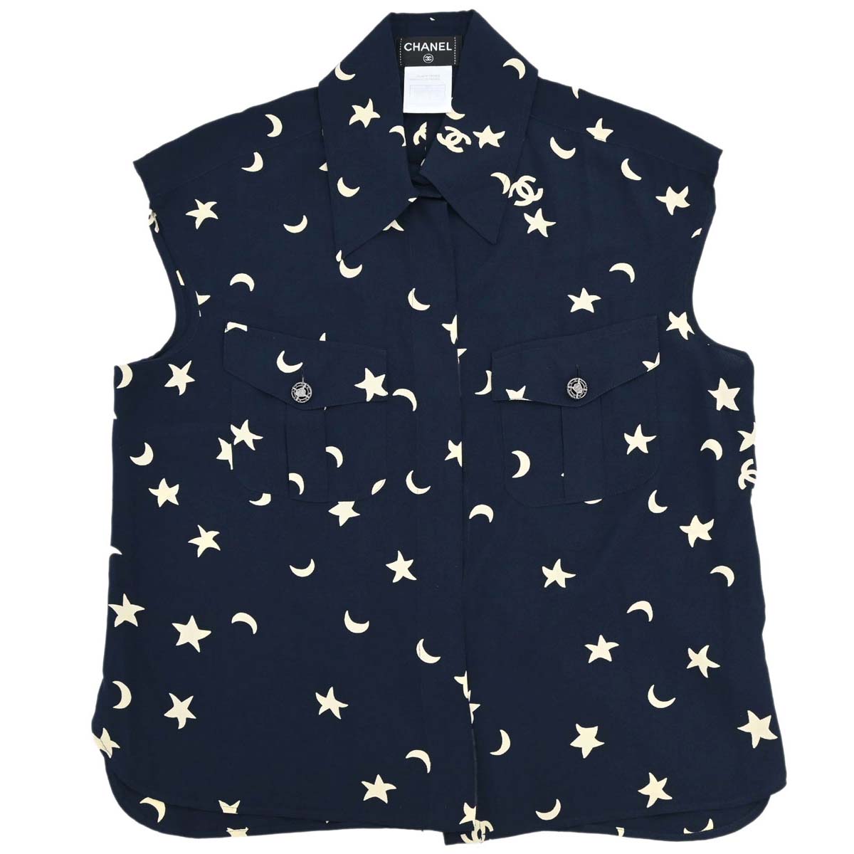 Chanel 2008 Sleeveless Top All-over Print Star Moon CC Navy #42