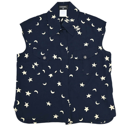 Chanel 2008 Sleeveless Top All-over Print Star Moon CC Navy #42
