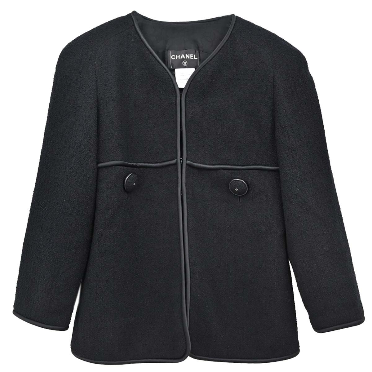 Chanel 2015-2016 Collarless Tweed Jacket Black #44