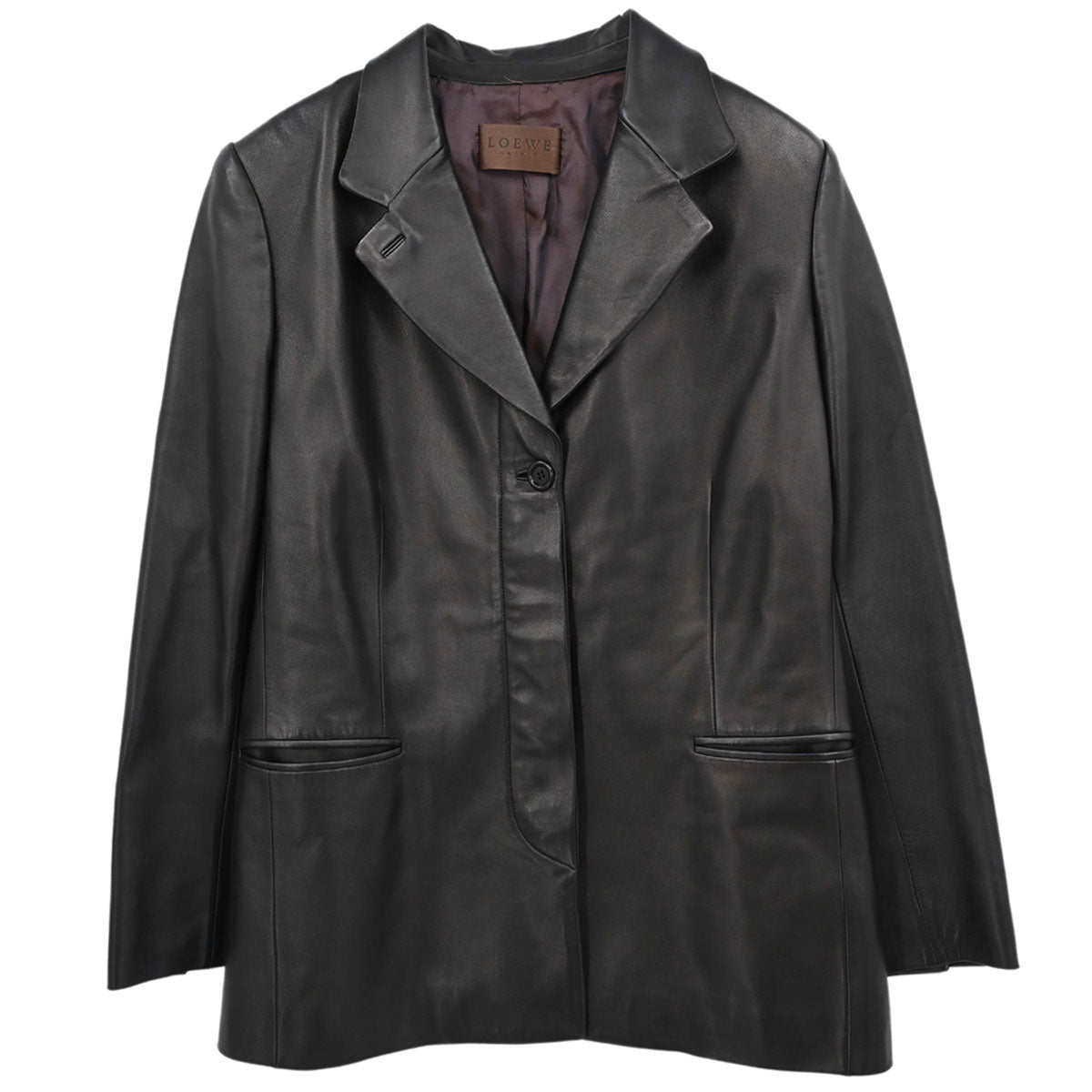 Loewe Single Breasted Leather Jacket Dark Brown #42