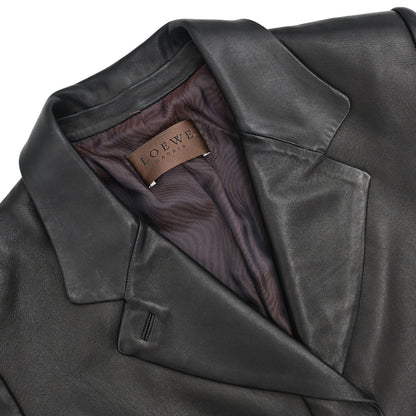Loewe Single Breasted Leather Jacket Dark Brown #42