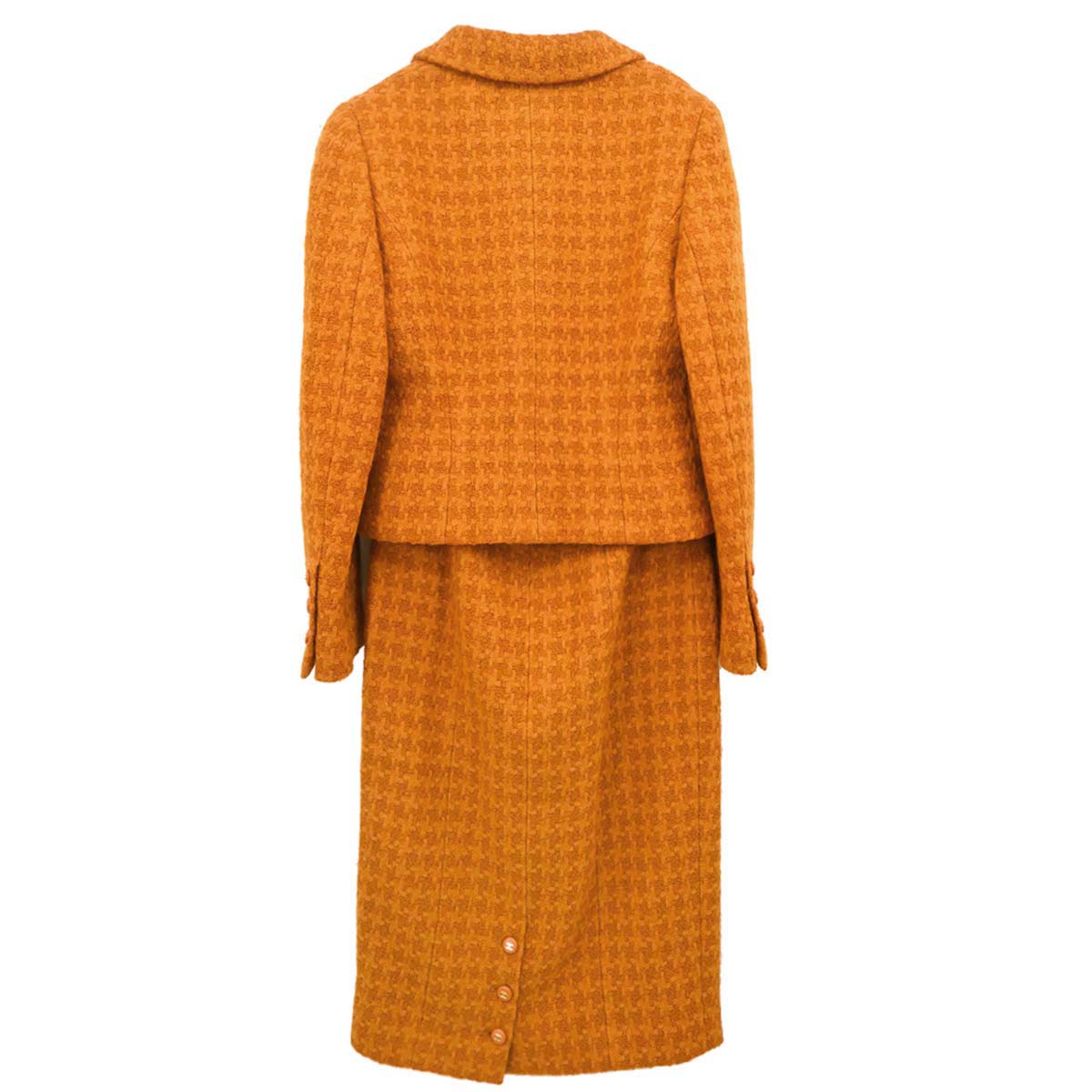 Chanel 1995 Setup Suit Jacket Skirt Tweed Houndstooth Brown #40