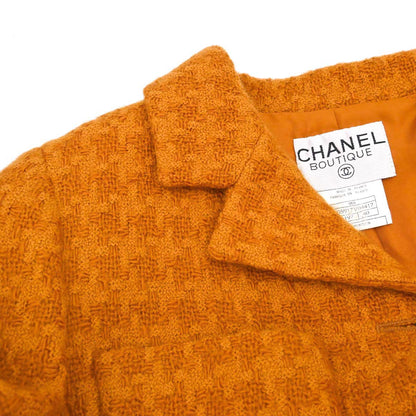 Chanel 1995 Setup Suit Jacket Skirt Tweed Houndstooth Brown #40