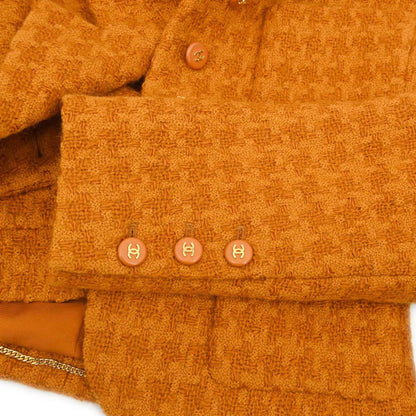 Chanel 1995 Setup Suit Jacket Skirt Tweed Houndstooth Brown #40
