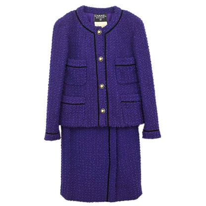 Chanel 1993 Setup Suit Jacket Skirt Tweed Purple