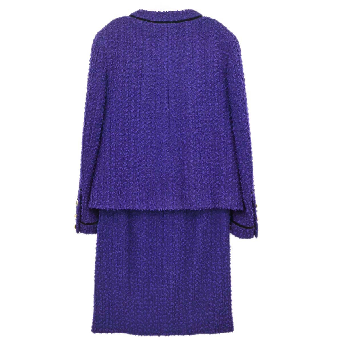 Chanel 1993 Setup Suit Jacket Skirt Tweed Purple
