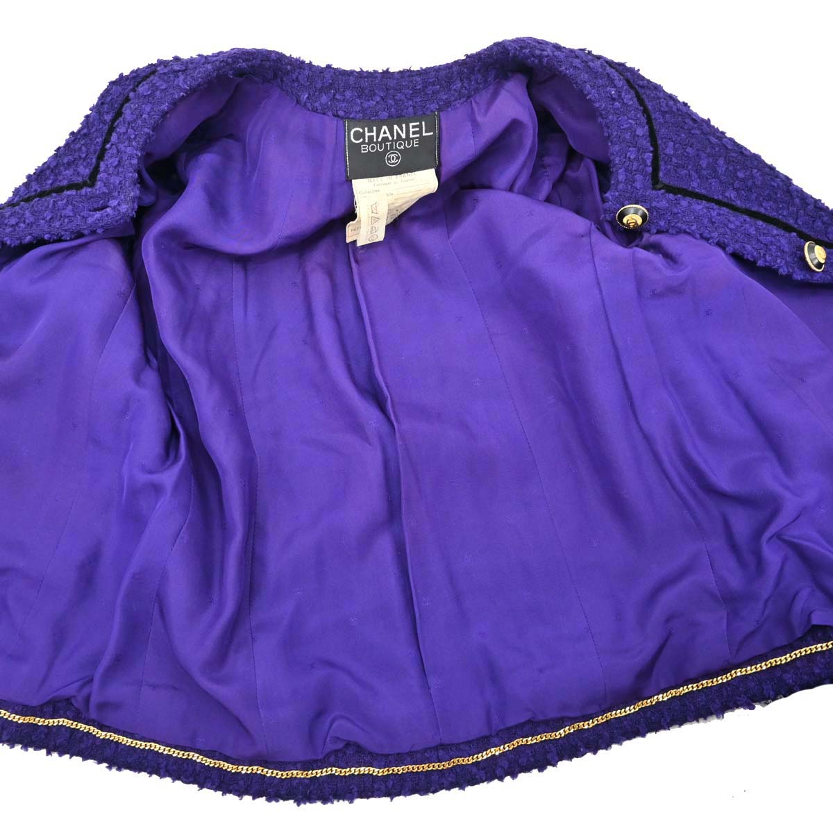 Chanel 1993 Setup Suit Jacket Skirt Tweed Purple