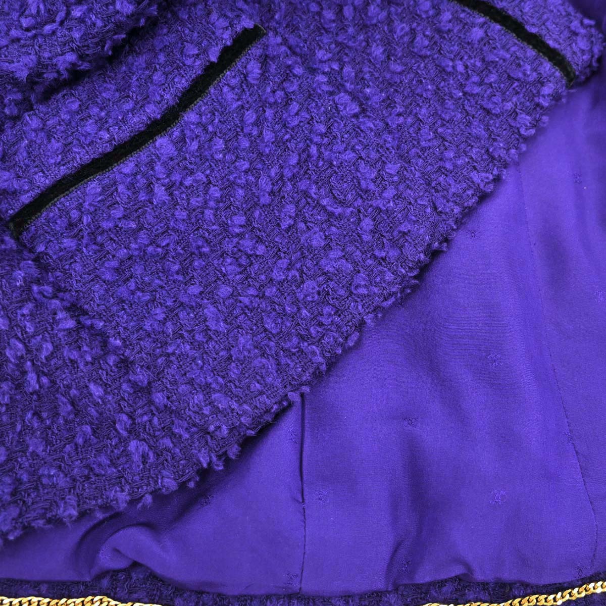 Chanel 1993 Setup Suit Jacket Skirt Tweed Purple