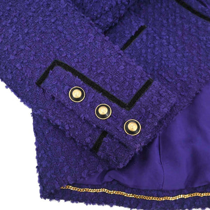 Chanel 1993 Setup Suit Jacket Skirt Tweed Purple