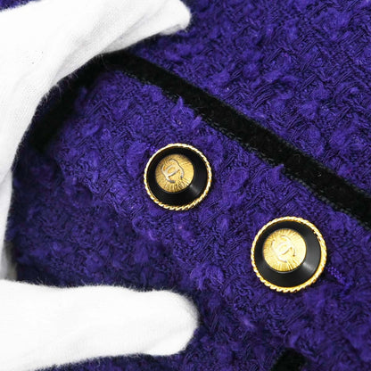Chanel 1993 Setup Suit Jacket Skirt Tweed Purple