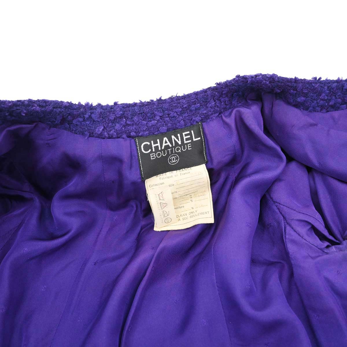 Chanel 1993 Setup Suit Jacket Skirt Tweed Purple