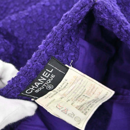 Chanel 1993 Setup Suit Jacket Skirt Tweed Purple
