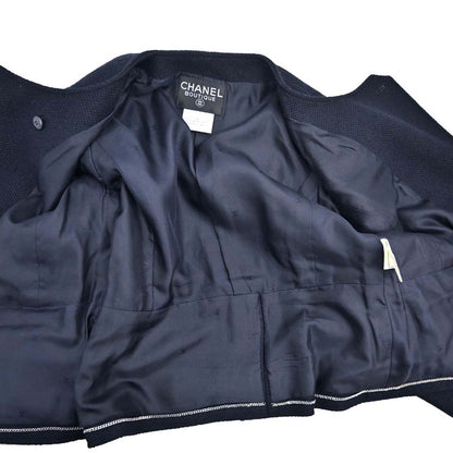 Chanel 1997 Collarless Tweed Jacket Navy #40