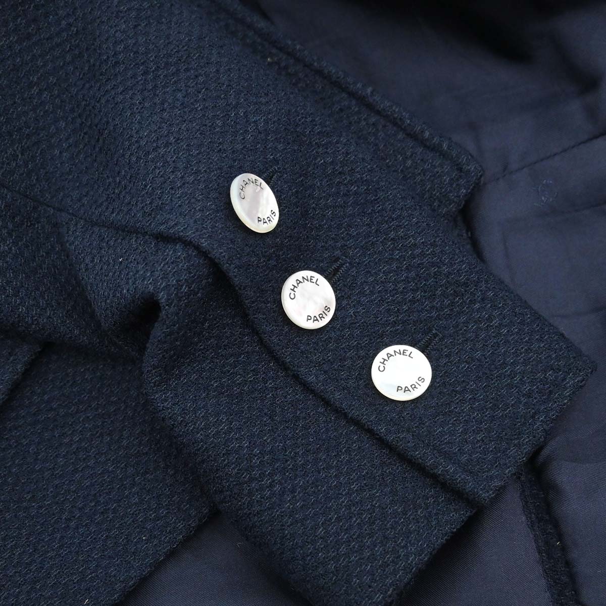 Chanel 1997 Collarless Tweed Jacket Navy #40