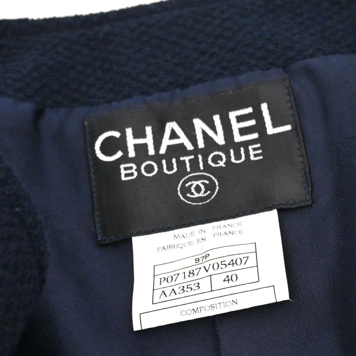 Chanel 1997 Collarless Tweed Jacket Navy #40