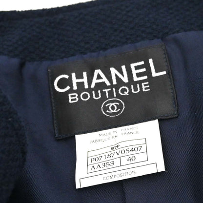Chanel 1997 Collarless Tweed Jacket Navy #40