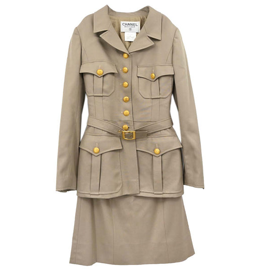 Chanel 1996 Setup Suit Jacket Skirt Beige #34