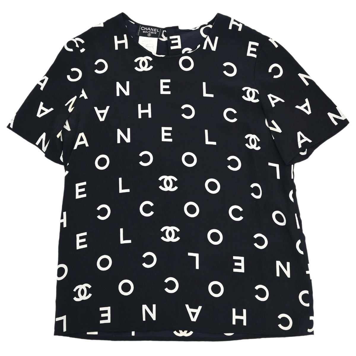 Chanel 1997 Silk T-shirt Top All-over Print CC Black #44