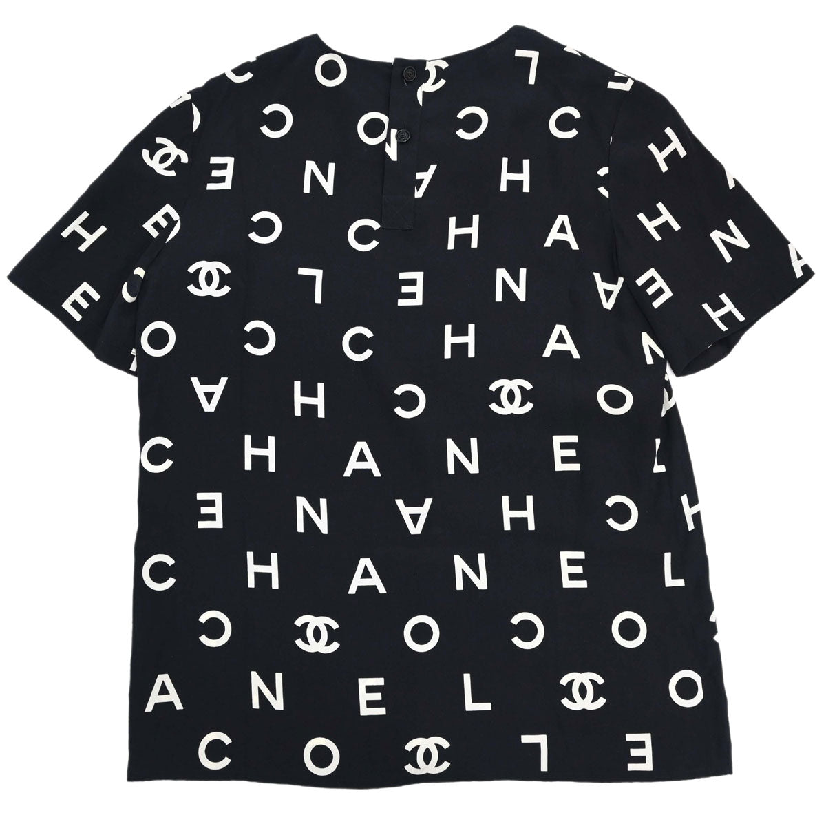 Chanel 1997 Silk T-shirt Top All-over Print CC Black #44