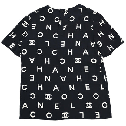 Chanel 1997 Silk T-shirt Top All-over Print CC Black #44
