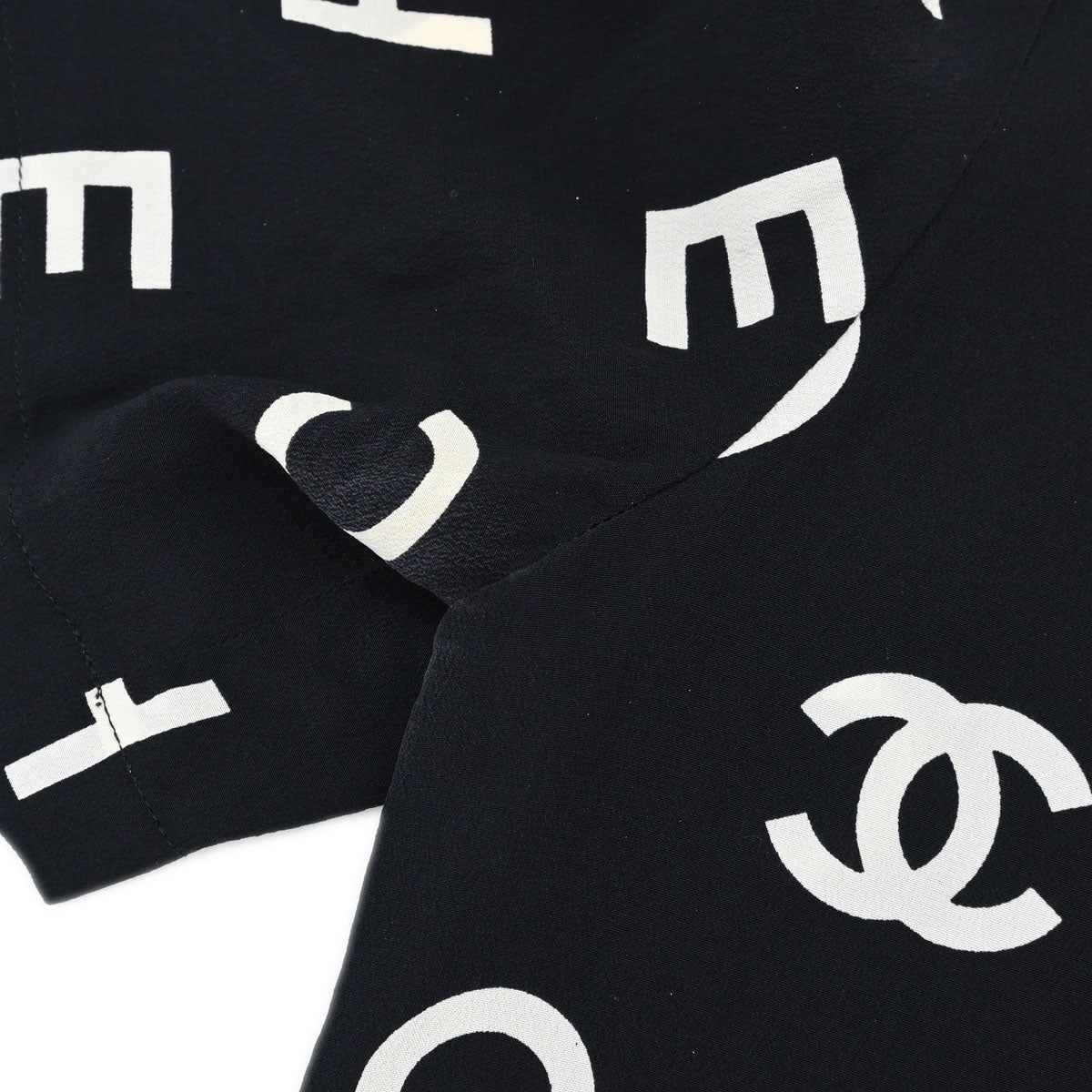 Chanel 1997 Silk T-shirt Top All-over Print CC Black #44