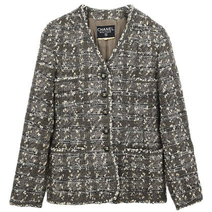 Chanel Collarless Tweed Jacket Brown #36
