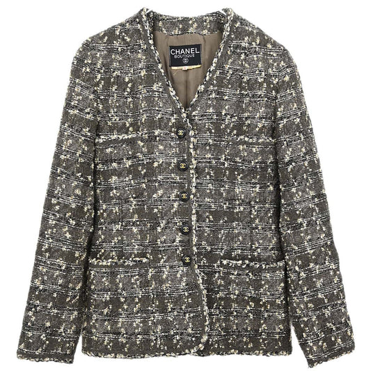 Chanel Collarless Tweed Jacket Brown #36