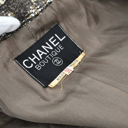Chanel Collarless Tweed Jacket Brown #36