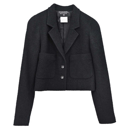 Chanel 1996 Single Breasted Jacket Tweed Black #38