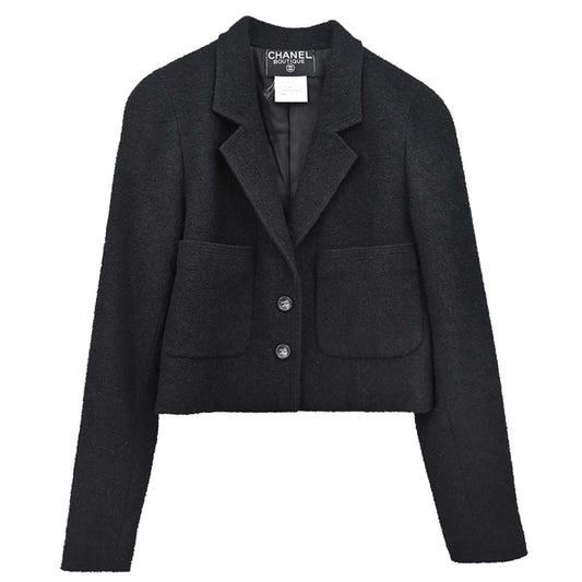 Chanel 1996 Single Breasted Jacket Tweed Black #38