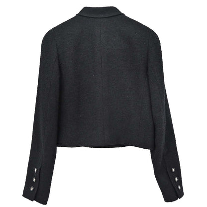 Chanel 1996 Single Breasted Jacket Tweed Black #38