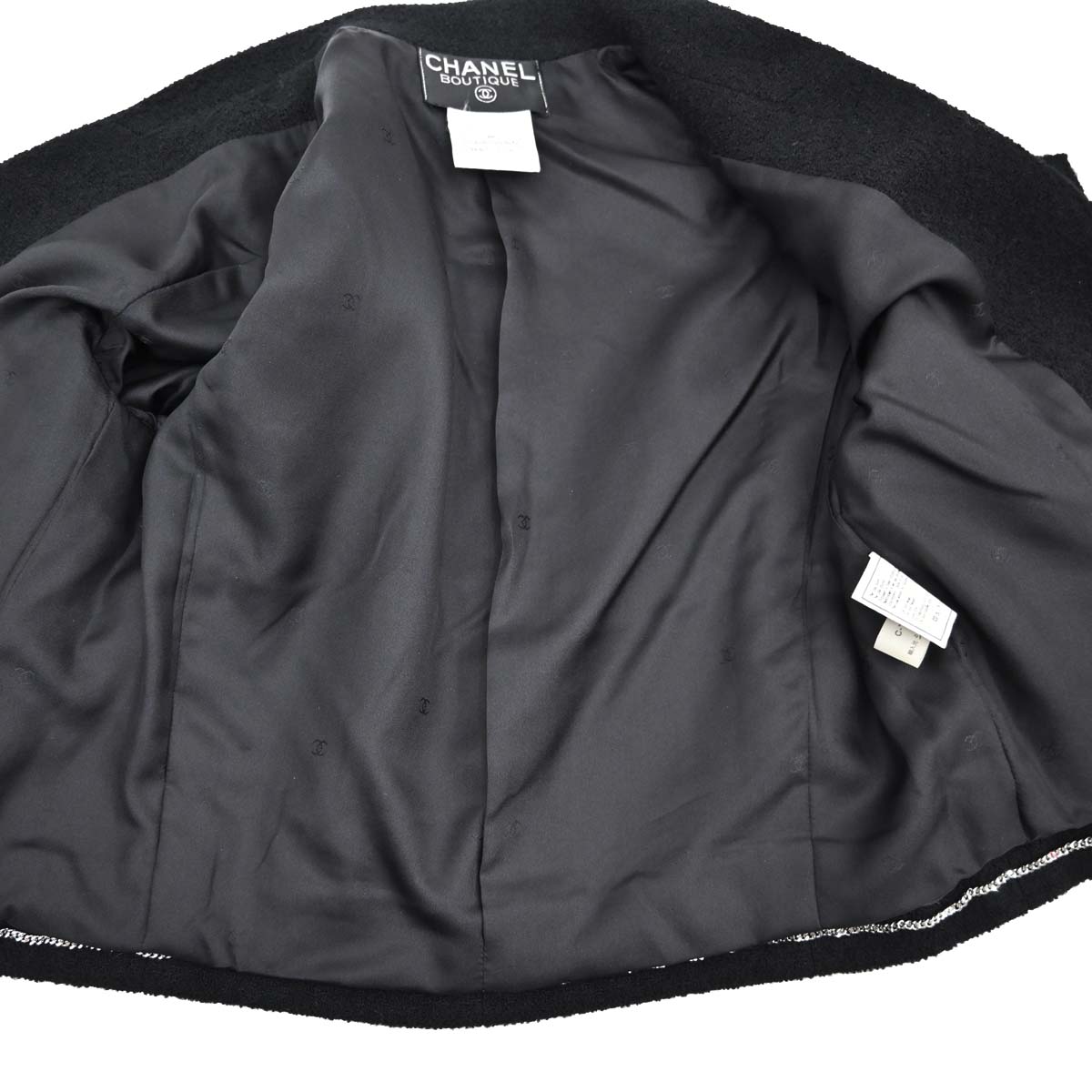 Chanel 1996 Single Breasted Jacket Tweed Black #38