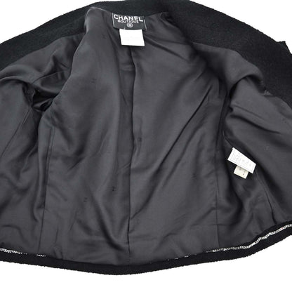 Chanel 1996 Single Breasted Jacket Tweed Black #38