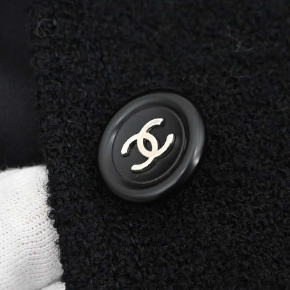 Chanel 1996 Single Breasted Jacket Tweed Black #38