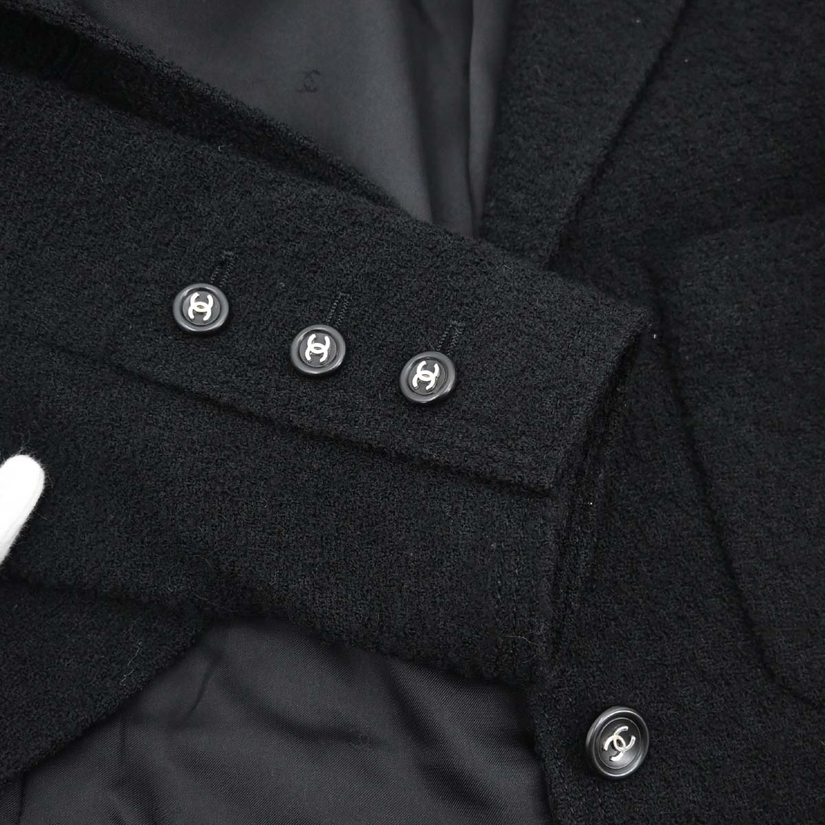 Chanel 1996 Single Breasted Jacket Tweed Black #38