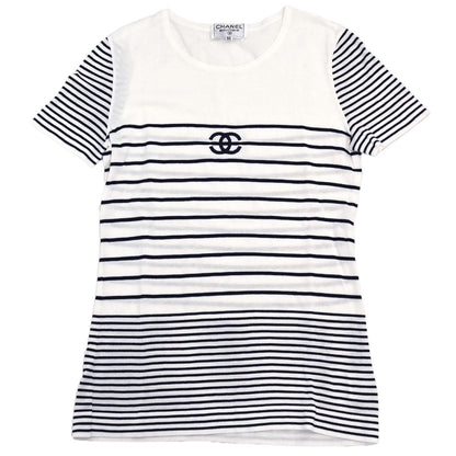 Chanel Border T-shirt Top White #36