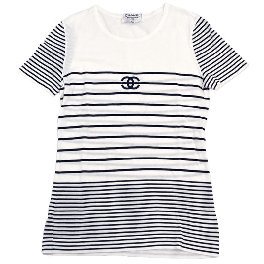 Chanel Border T-shirt Top White #36
