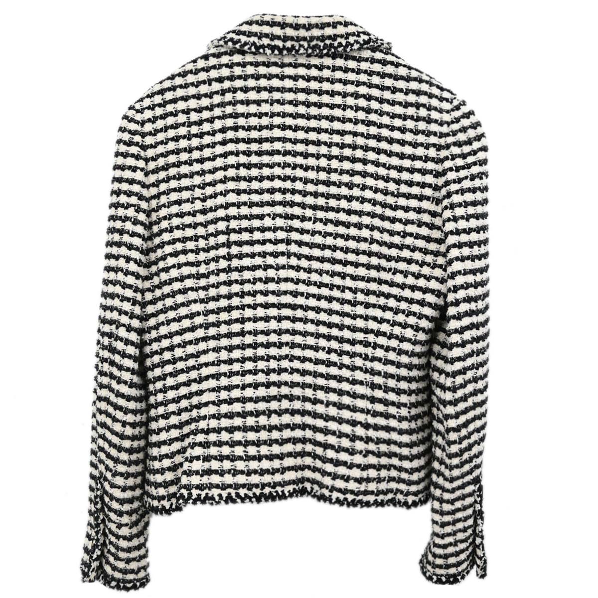 Chanel 1997 Single Breasted Jacket Tweed White Black #42