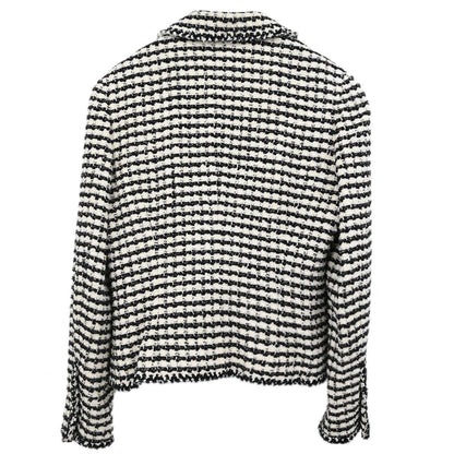 Chanel 1997 Single Breasted Jacket Tweed White Black #42